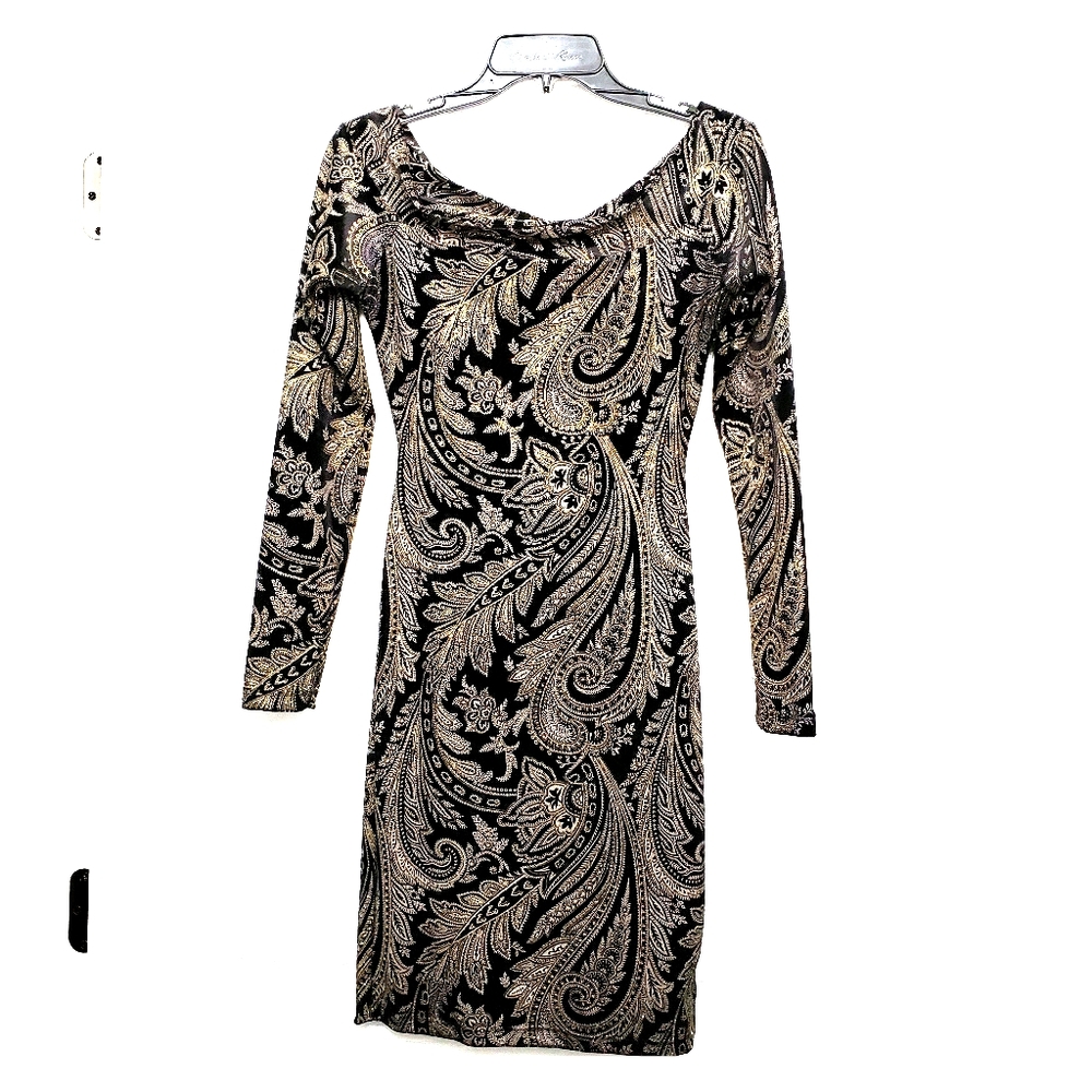 Short black with  gold glitter long sleeve dress